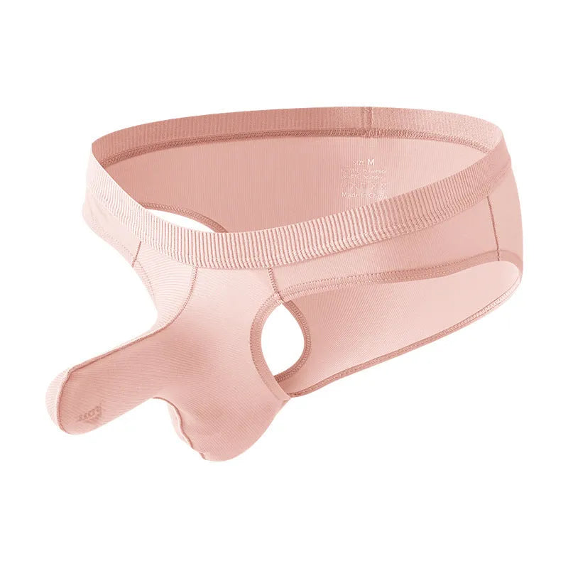 Men's low waist ice silk briefs in black, gray, light green, pink, and purplish blue colours.