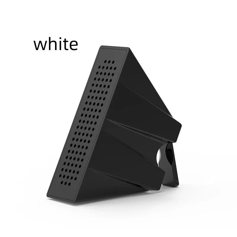 Pink portable ABS mobile phone amplifier bracket holding a smartphone horizontally on a desk.