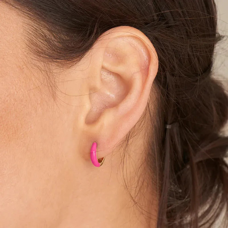 Geometric oval curved epoxy earrings in seven colours on silver-plated copper