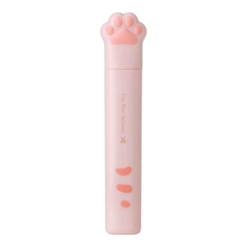 Cat paw mini folding scissors showing stainless steel blades and compact size next to a ruler.
