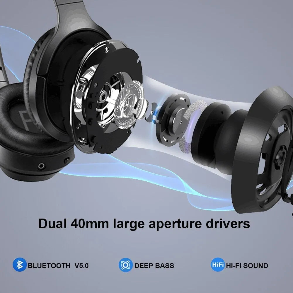 Black Gorsun E98 over-ear wireless Bluetooth headphones with adjustable headband.