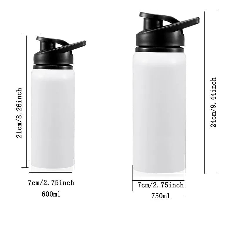 White aluminium sports water bottle for cycling in 600ml and 750ml sizes