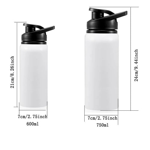 White aluminium sports water bottle for cycling in 600ml and 750ml sizes