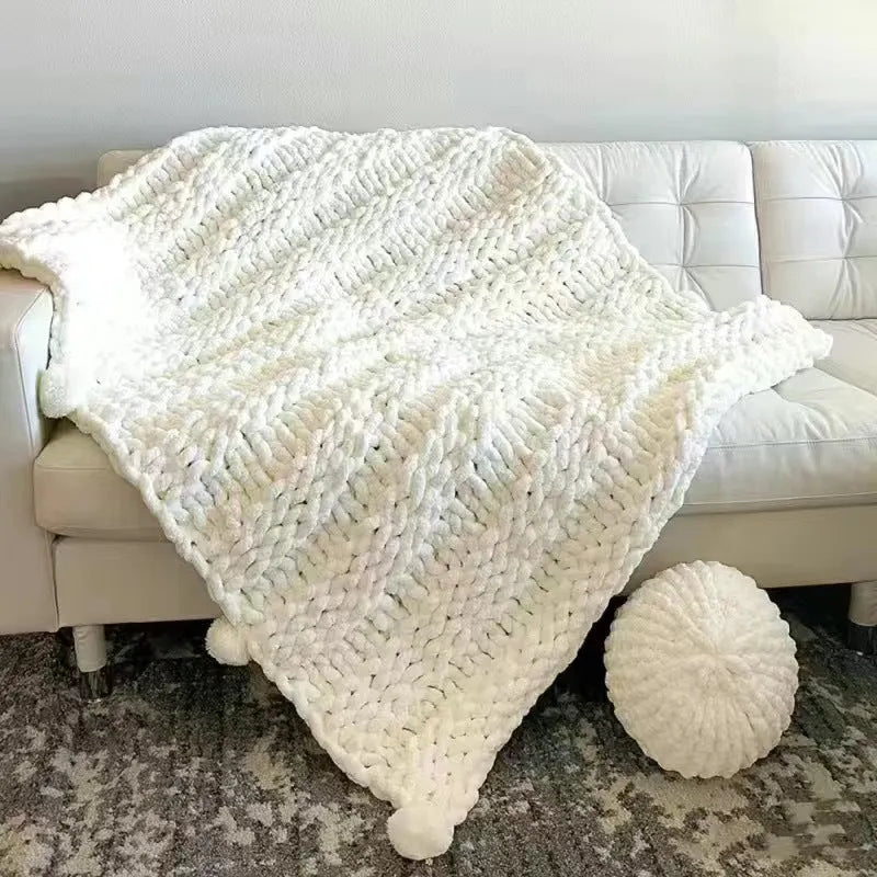 Coarse yarn chenille knitted braided gravity blanket in modern simple style shown in panda colour
