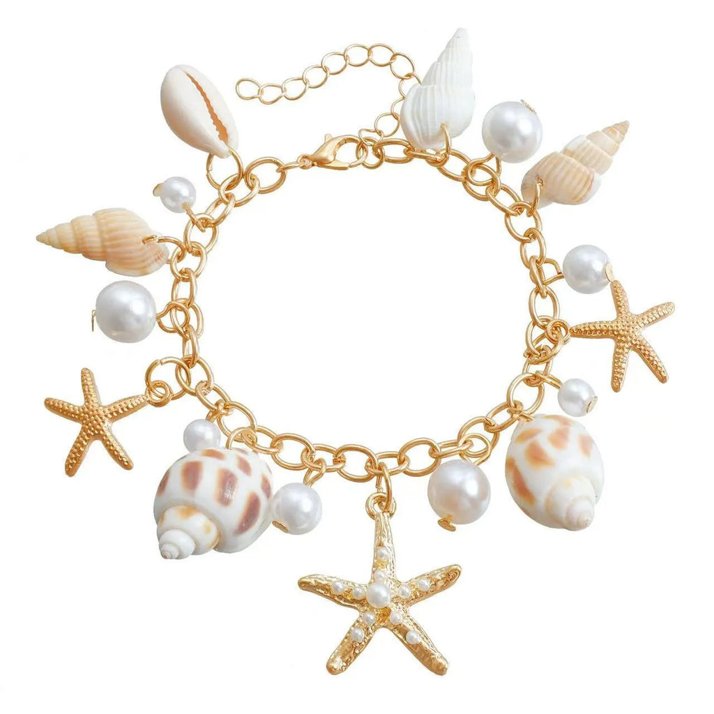 Women's summer beach waist chain and bracelet set with star design in alloy metal