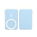 Magnetic wireless charging power bank with folding bracket in various colour options showing dimensions
