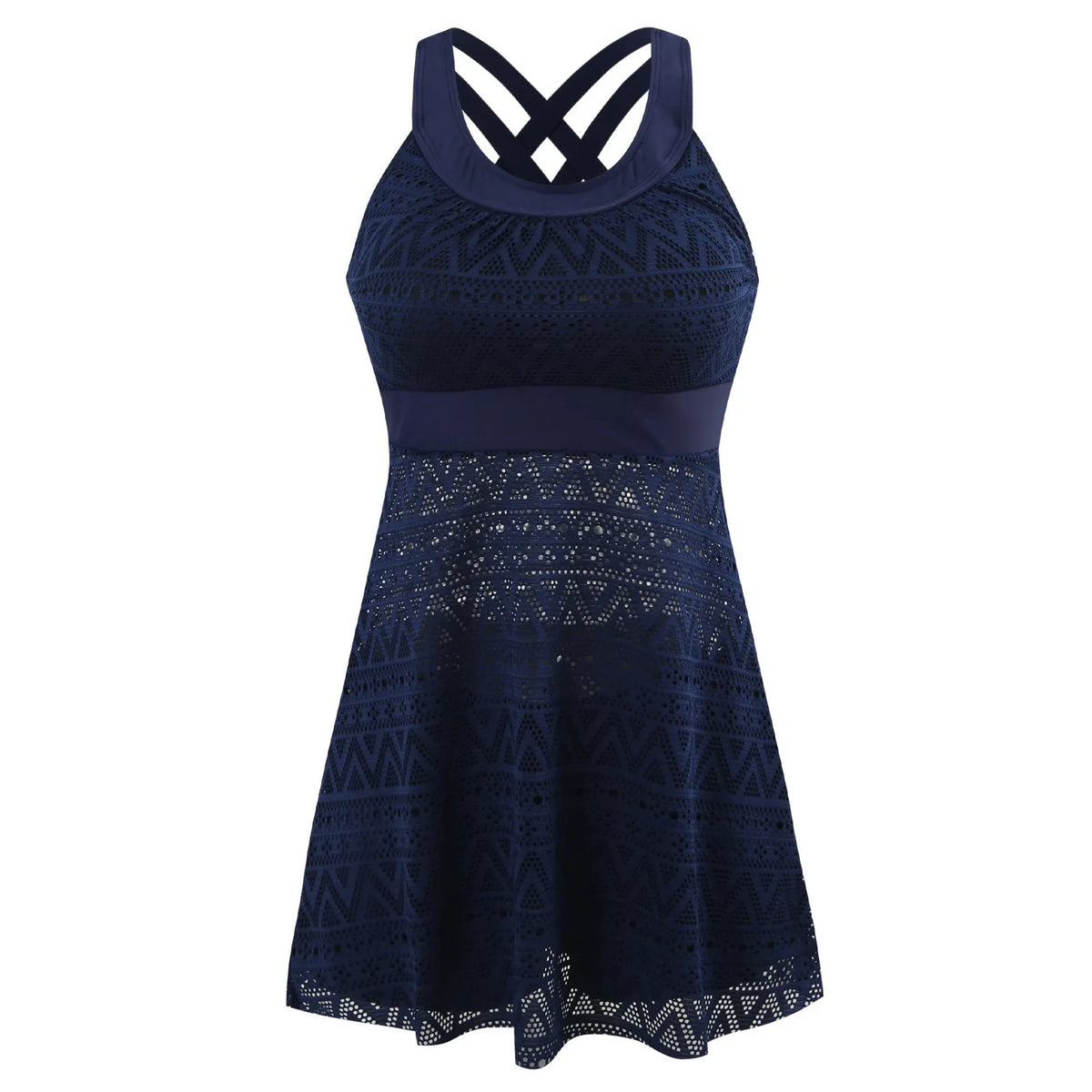 Ladies conservative split swimsuit in black or dark blue with slimming silhouette and briefs style