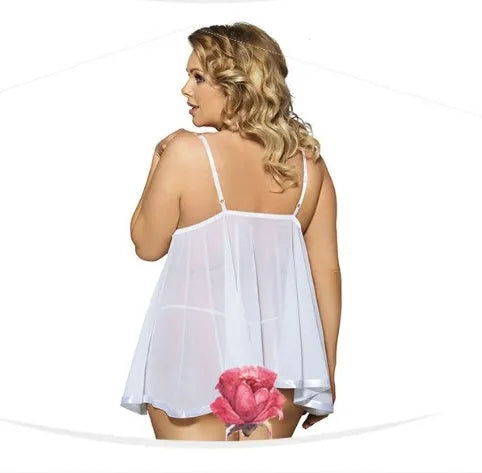Women's purple mesh lace sleepdress with seamless construction on mannequin