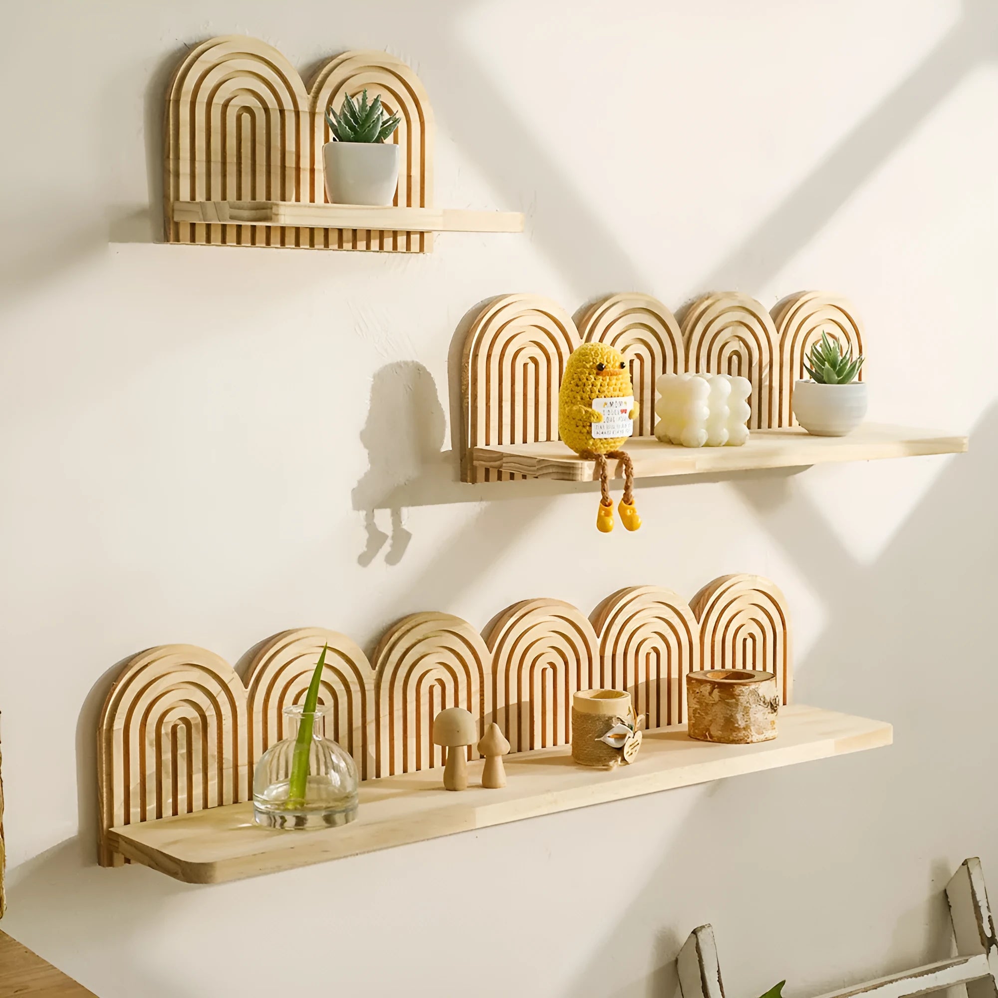 Solid wood wall-mounted flower pot storage rack with multiple shelf layers for plant display