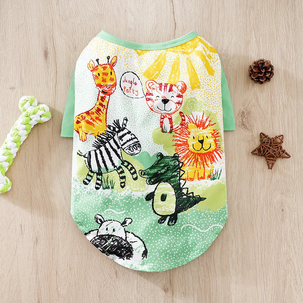 Full printed dog clothing in casual style with polyester fabric for spring and autumn wear