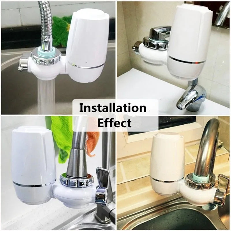 White kitchen tap water filter with switchable faucet head and universal adapter
