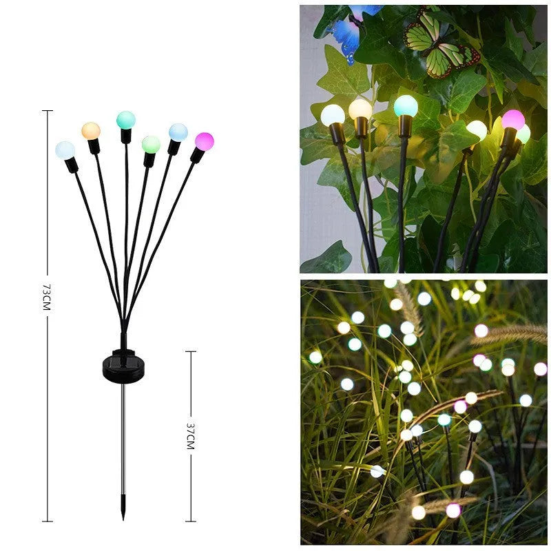 Solar LED firefly garden light with ground spike in warm white or coloured light options
