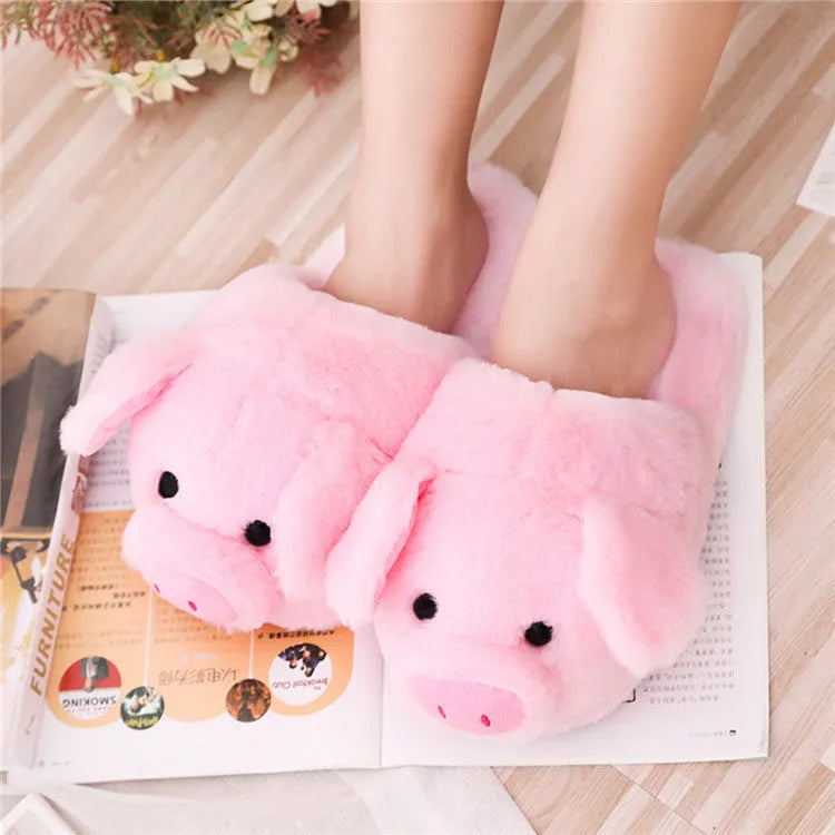 Pink pig-themed indoor floor slippers with short plush exterior and PP cotton filling