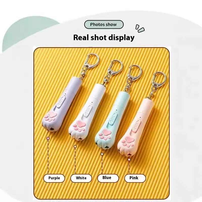 Cat teaser pen toy with LED light in pink, cream, or sky blue colour options