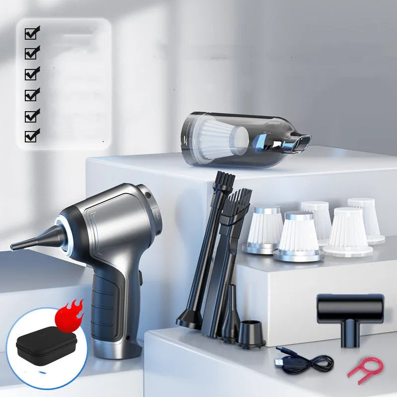 Handheld and vertical vacuum cleaner with brushless motor mounted in car with charging cable and accessories bag
