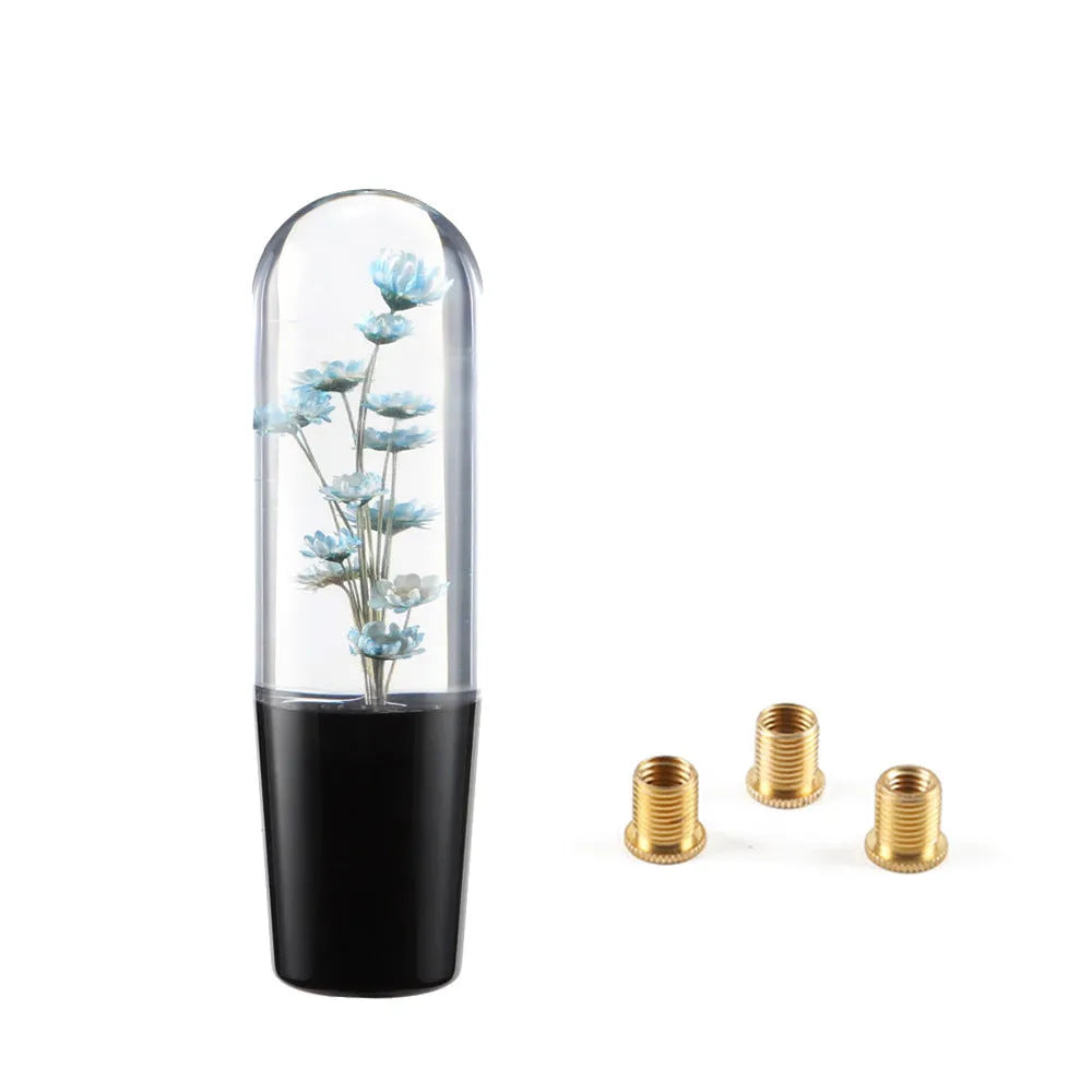 Transparent crystal car gear head with flower design, 15cm long, with three adapters