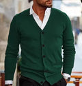 Men's slim fit acrylic cardigan sweater in autumn colours on hanger