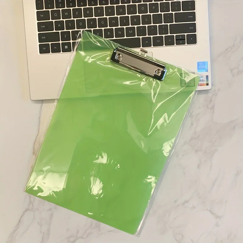 A4 transparent plastic writing board holder with metal clip in multiple colour options
