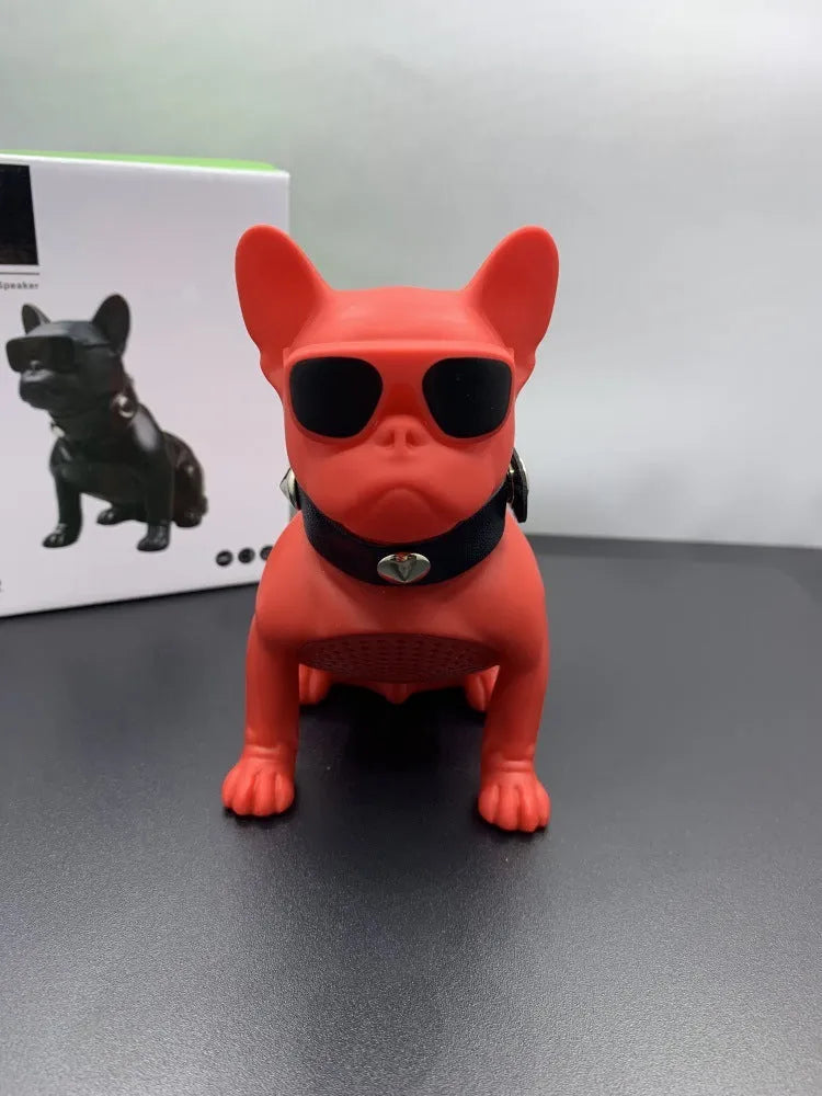 Mini full body bulldog-shaped Bluetooth speaker in black, red, or white colour.