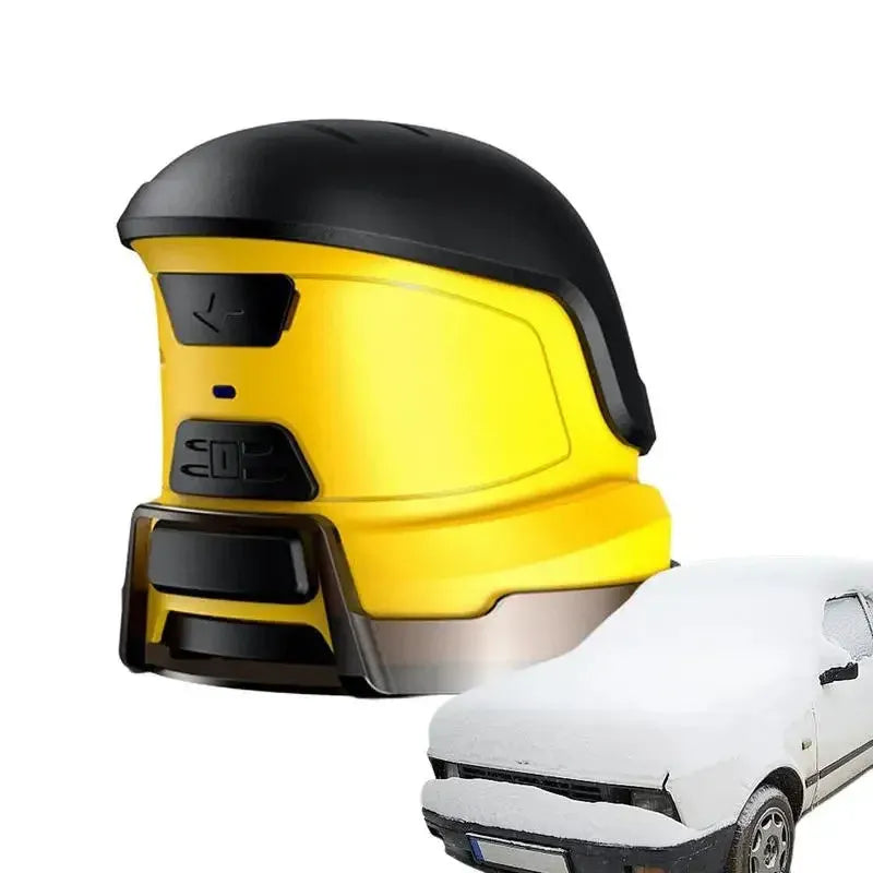 Yellow cordless electric ice scraper with USB charging cable for car windows