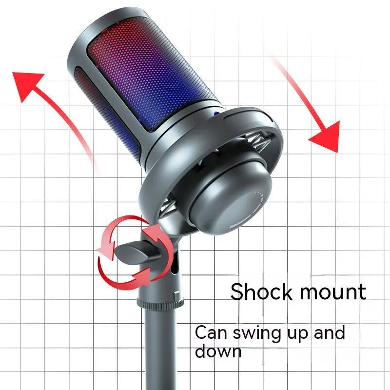 Condenser USB microphone with RGB lighting in black, white, or pink colours