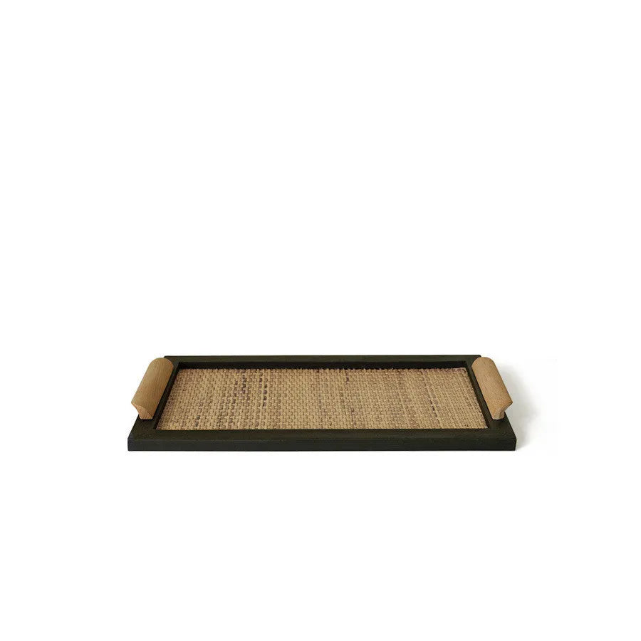 Pine wood serving tray with compartments shown in small and large size options.