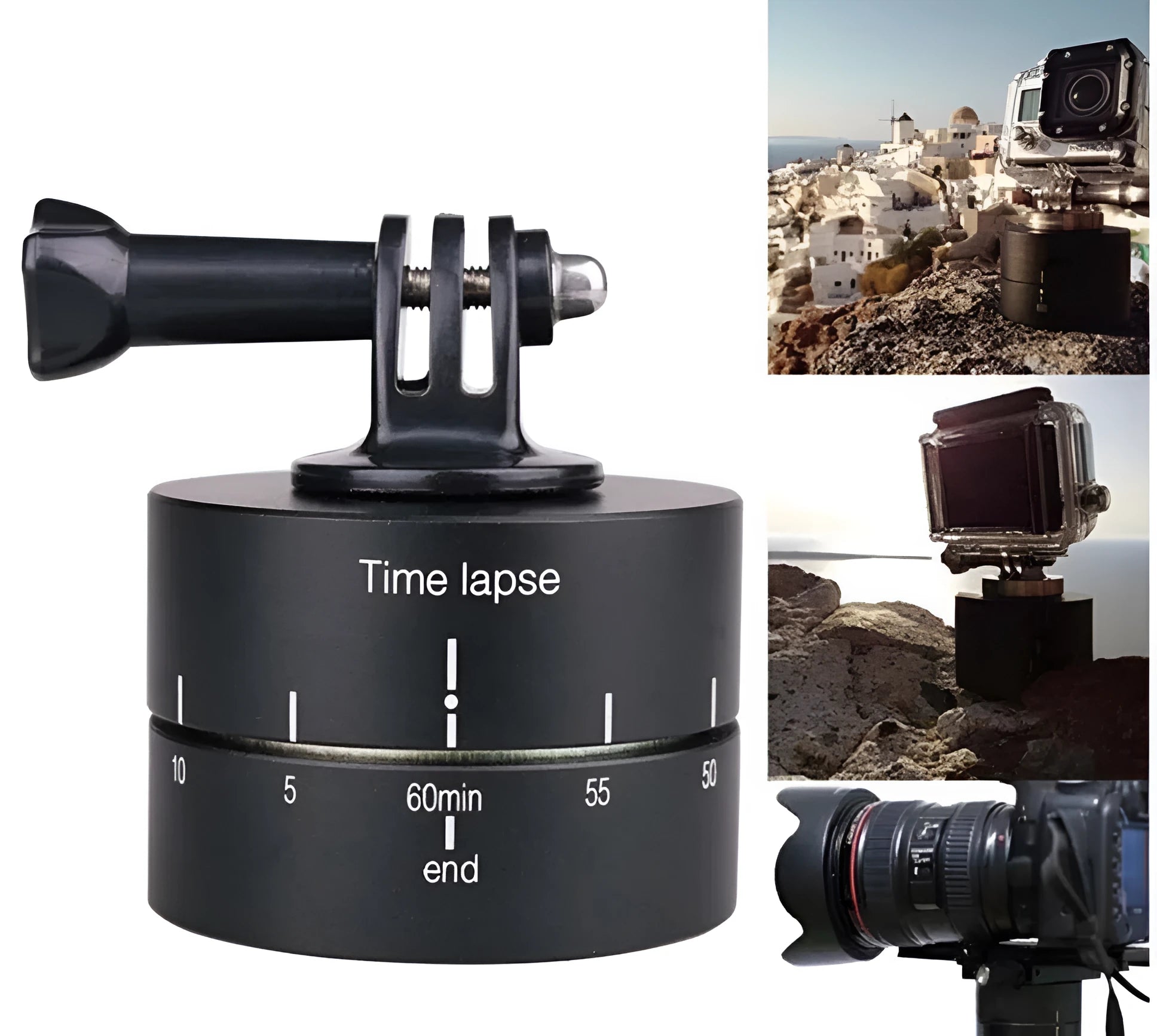 360-degree auto-rotate camera tripod head with aluminium base plate for timelapse photography