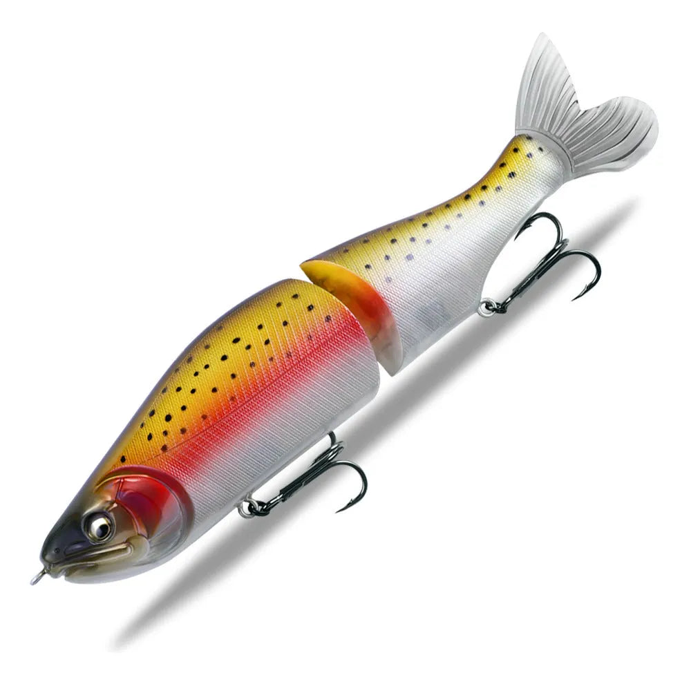 185mm plastic swimming fishing lure for bass on a blue background.