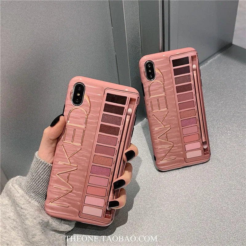 Silicone eye shadow phone case for iPhone in flesh and grey colour options.