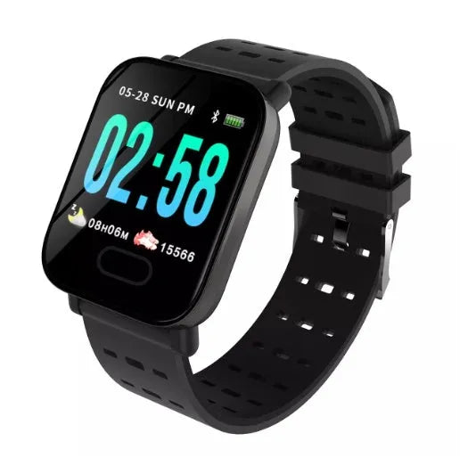 A6 smart bracelet with colour screen, zinc alloy body and silicone strap in three colour options