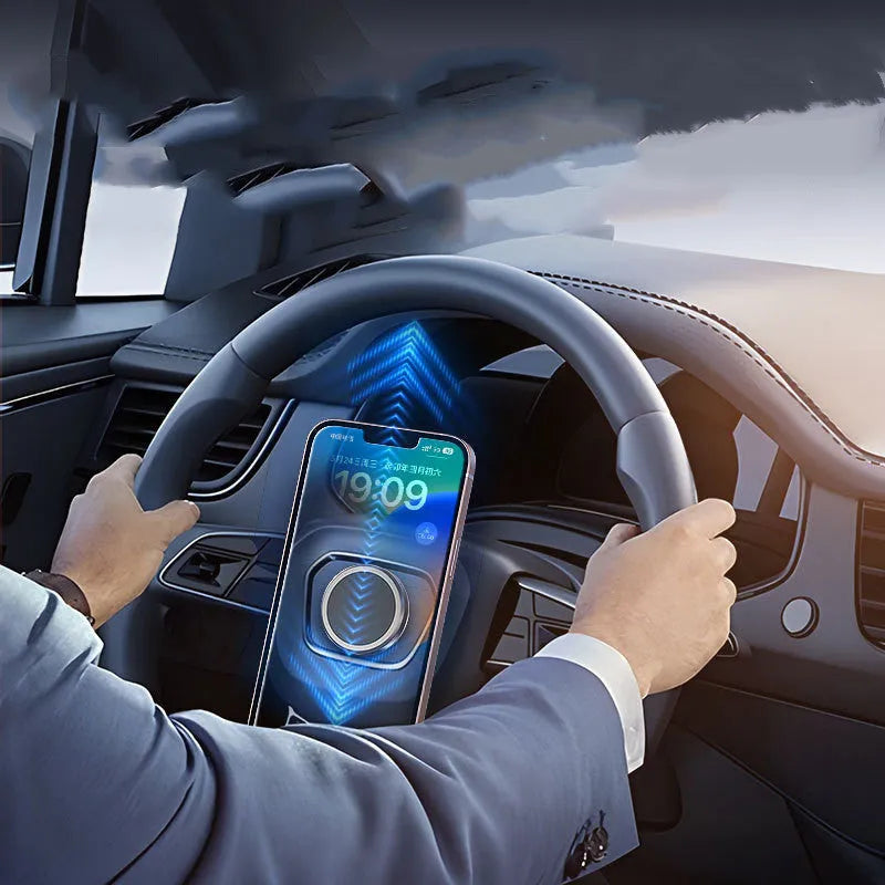 Obsidian black alloy mobile phone holder with magnetic centripetal force design for vehicle dashboard use