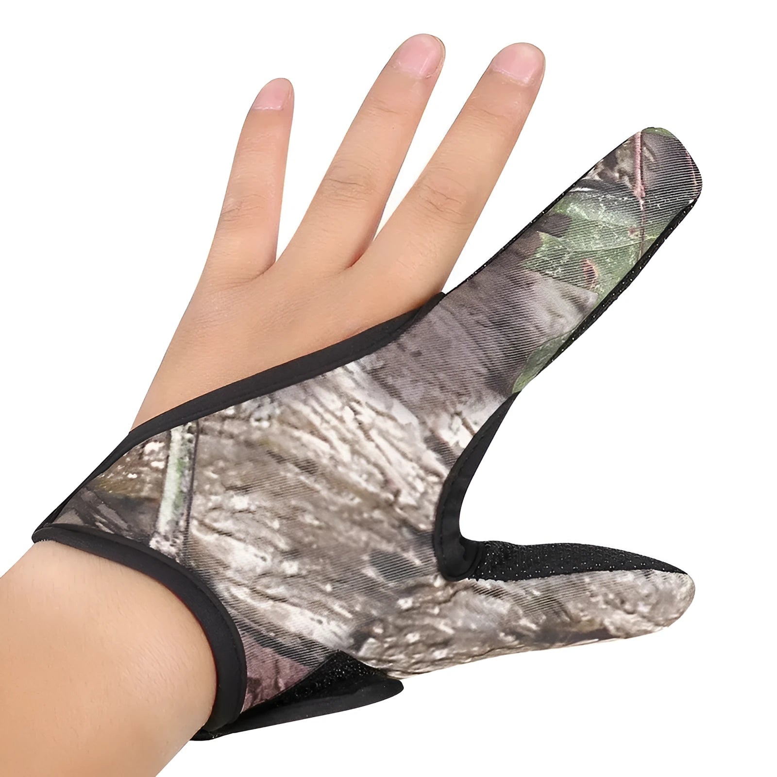 A single two-finger fishing glove showing the blue diving cloth back and light grey microfibre palm.