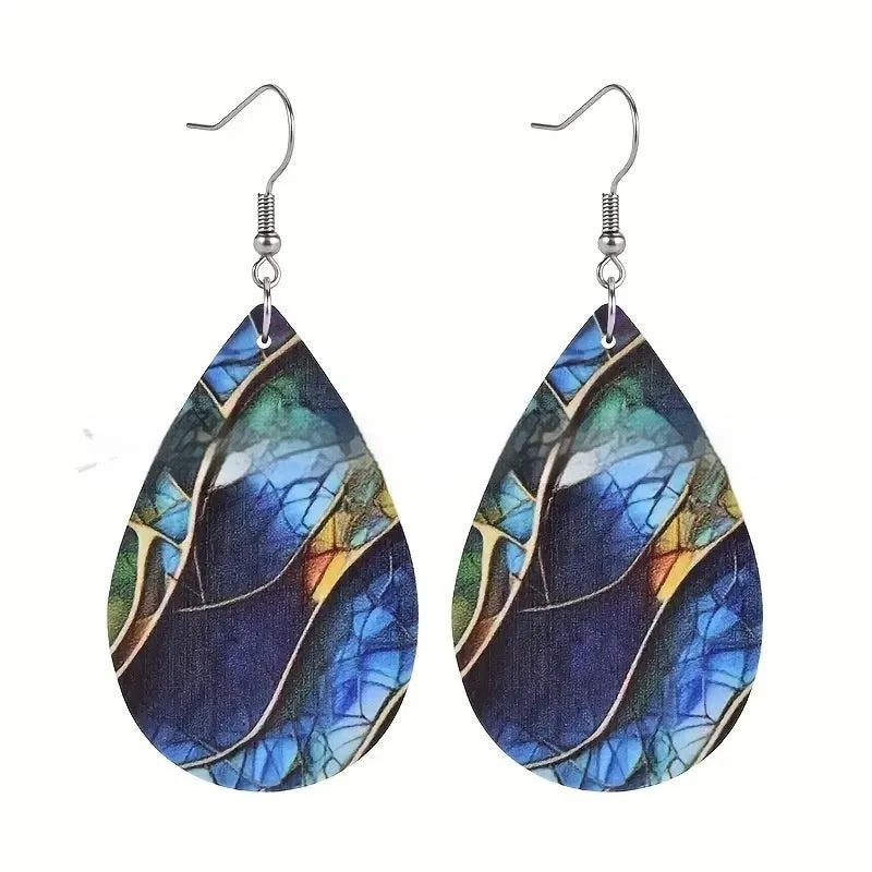 Printed acrylic flat branch knot drop earrings in drop shape silhouette