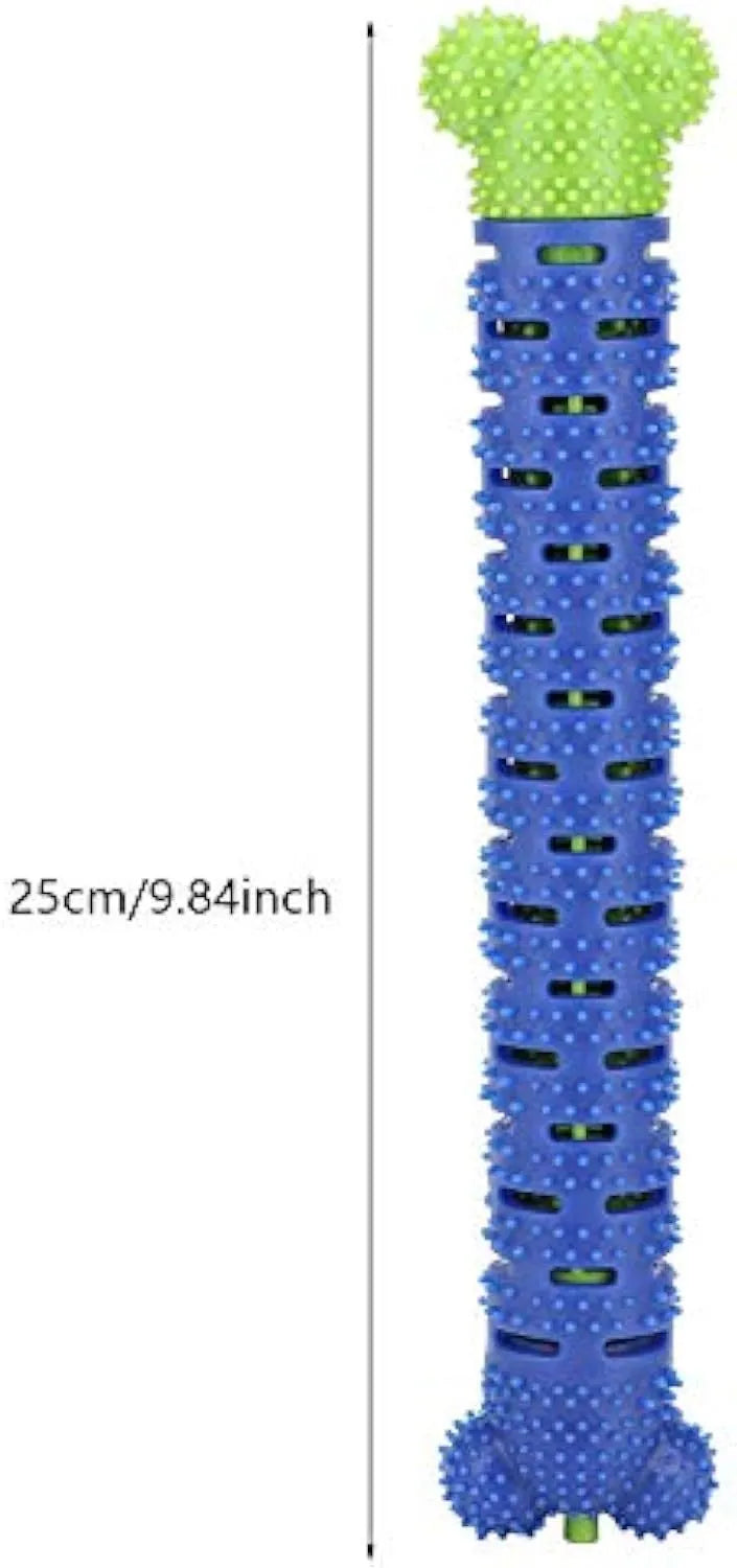 Blue silicone dog dental cleaning stick with serrated edges and bristles for teeth cleaning