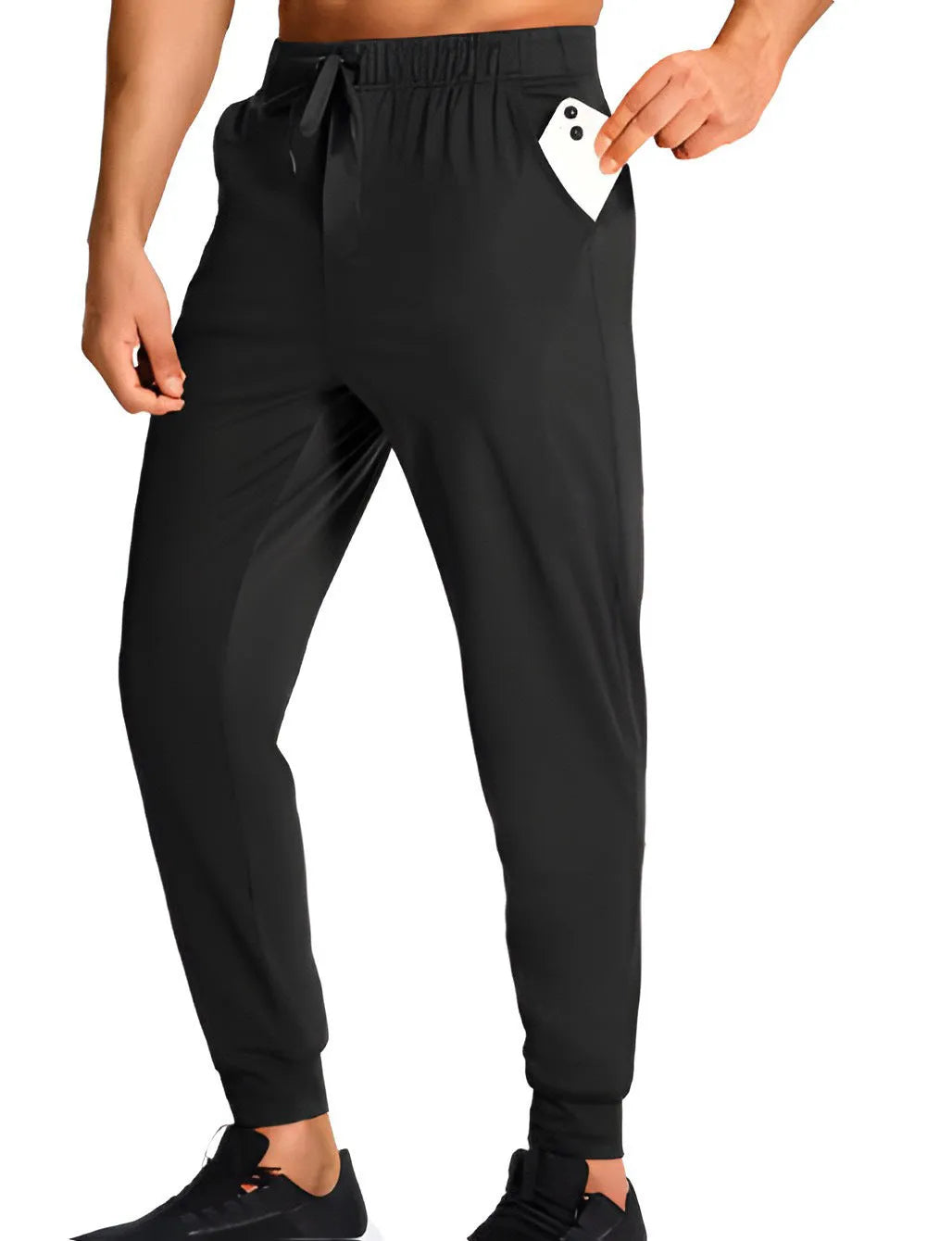 Men's loose fit polyester casual trousers in solid colour with relaxed silhouette