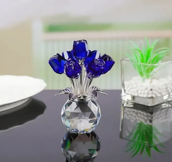 A geometric K9 crystal glass rose decoration with a wire-drawn textured surface in a choice of seven colours.