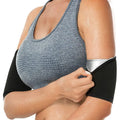 Blue and silver arm compression sweatbands shown in various sizes for sports and yoga.