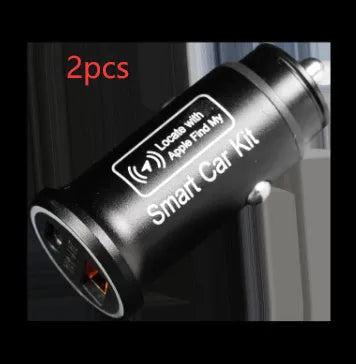 Black car charger GPS locator tracking device for vehicle security on a grey background.