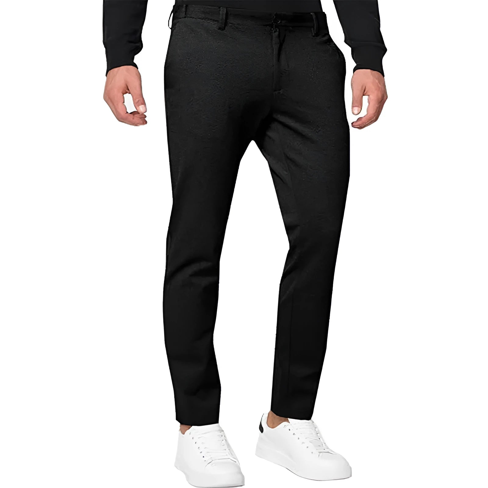 Men's slim-fit chino trousers in tapered style with pleated front, shown in khaki colour