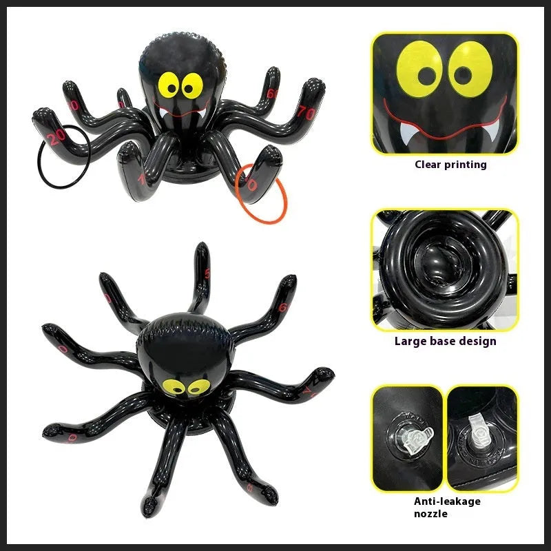 Assorted Halloween inflatable throwing toys including octopus, antlers, witch hat, and spider designs in various colours