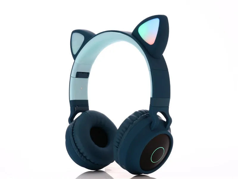 Cartoon cat ear wireless Bluetooth gaming headset in multiple colour options showing head-mounted design