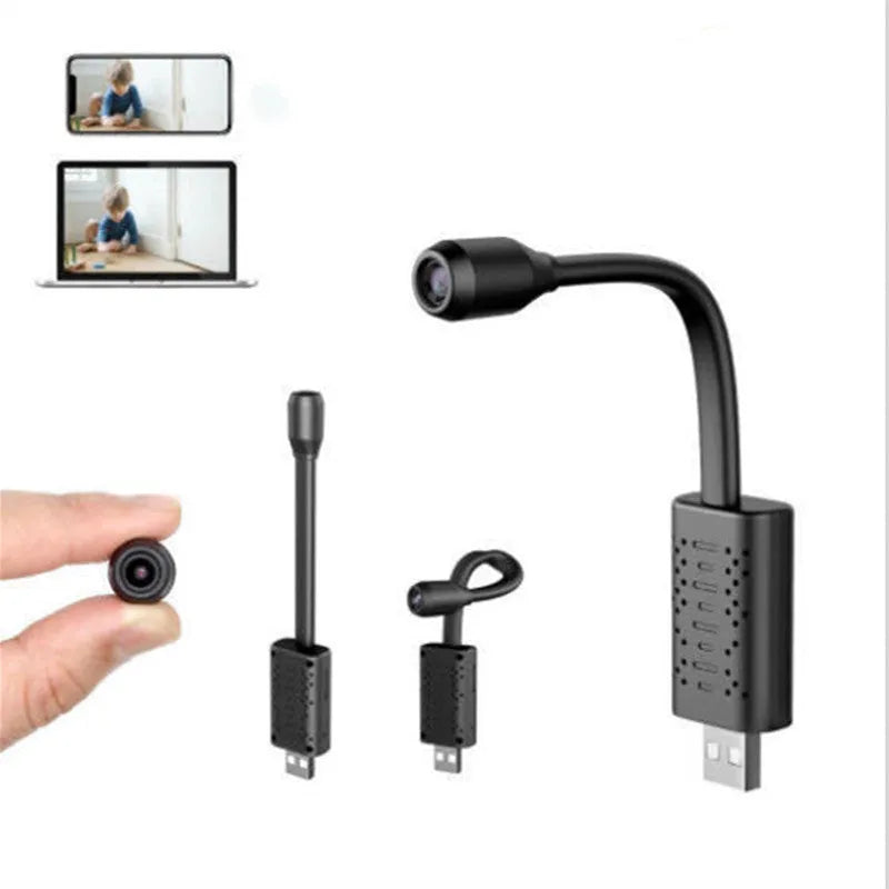 V380 wireless USB HD security camera in black with compact 158mm design