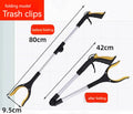 Foldable aluminium alloy garbage clamp with magnet sucker, extended to 80cm with blue handle
