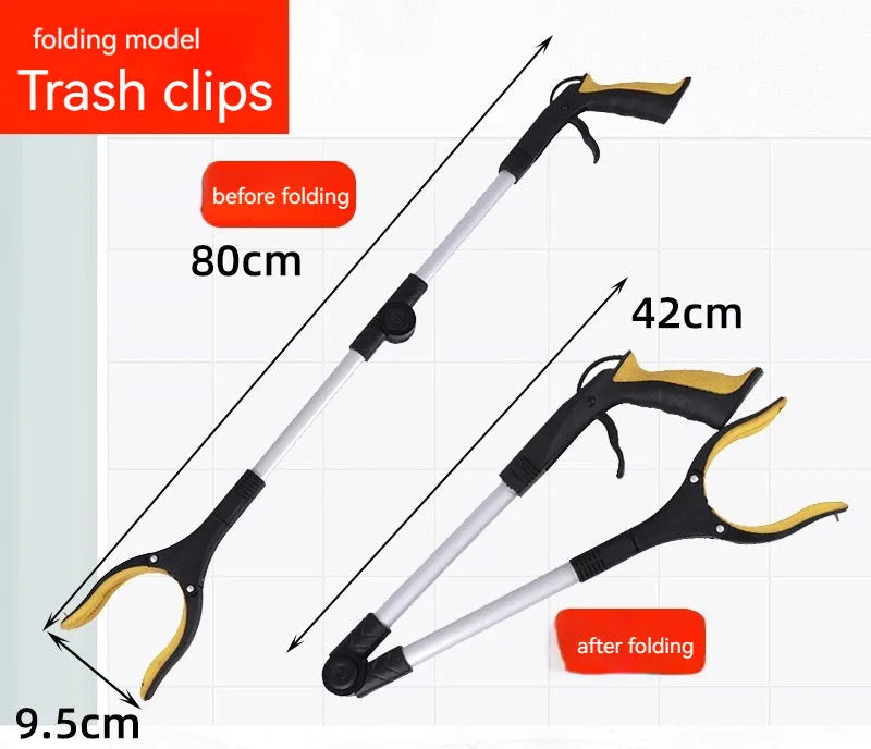 Foldable aluminium alloy garbage clamp with magnet sucker, extended to 80cm with blue handle
