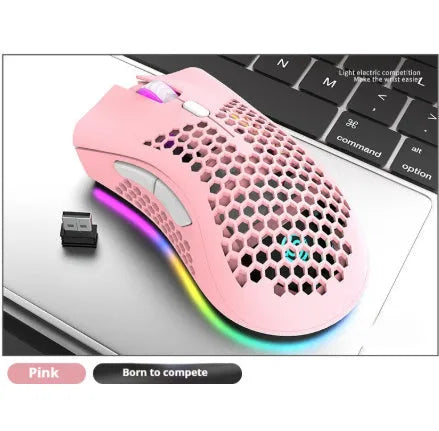 BM600 wireless gaming mouse with luminous charging in cyan, black, or white on a desk.