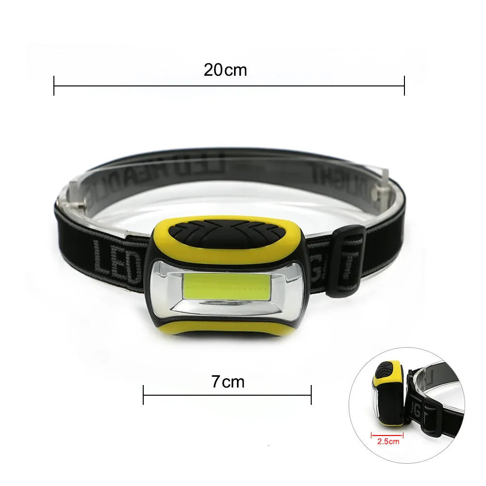 Yellow plastic three-speed COB LED headlamp for outdoor night riding and work light.