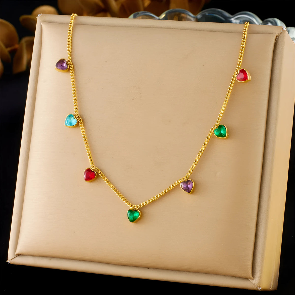 Women's gold electroplated stainless steel necklace with heart pendant on 41-50cm adjustable chain