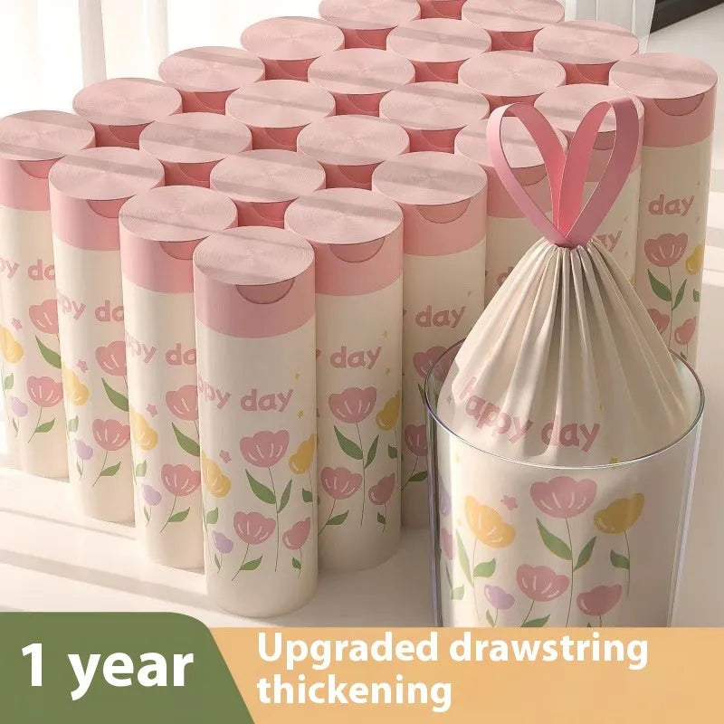 Pink degradable garbage bag with bold drawstring and argy wormwood mosquito repellent properties