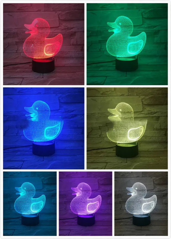 Little yellow duck 3D night light with seven colour options and remote control