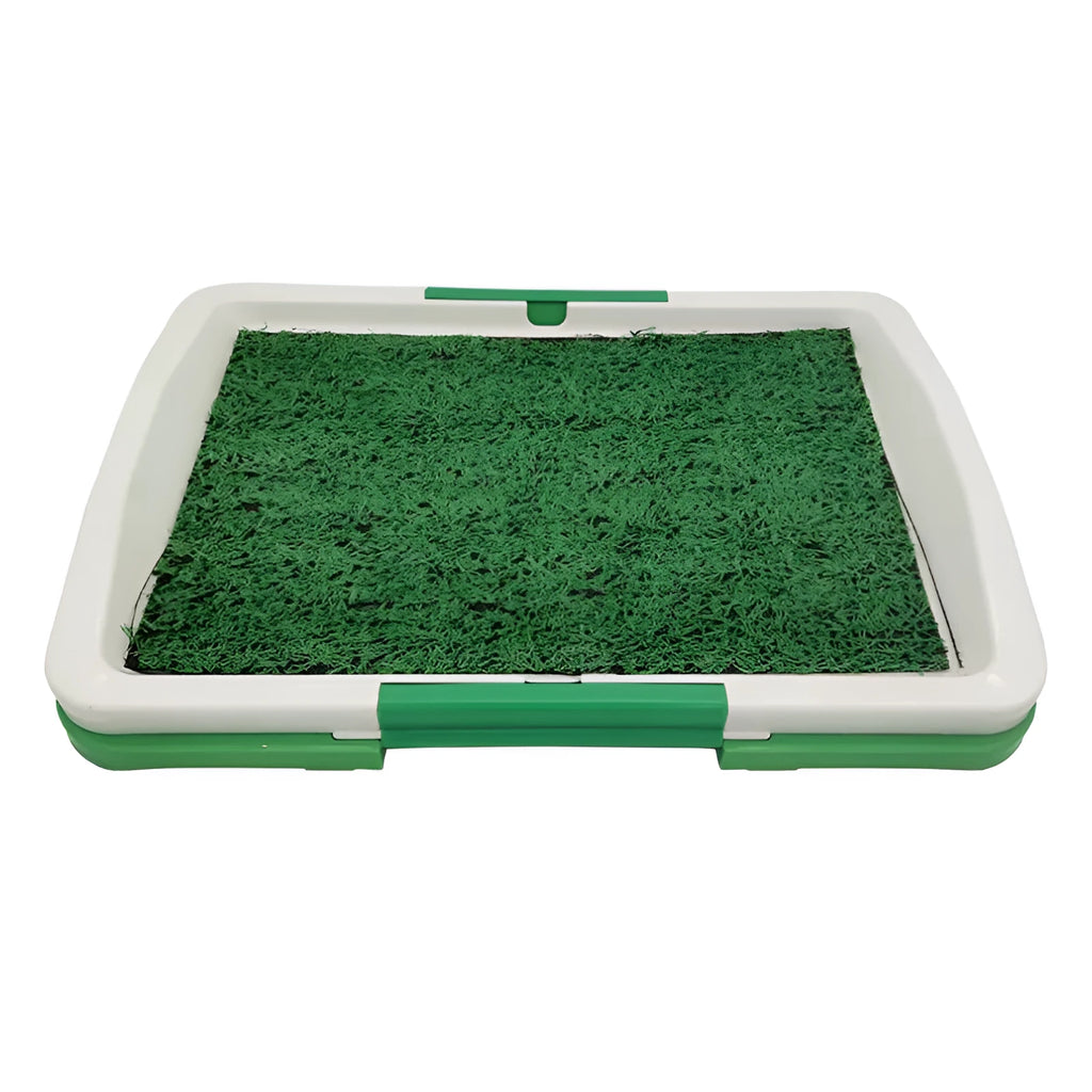 Green synthetic grass indoor dog toilet patch with three-layer removable tray system